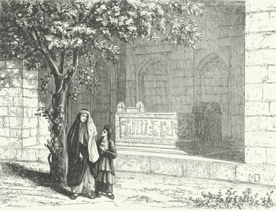 Tombe du poète persan Saadi dans la ville iranienne de Shiraz (gravure) - German School