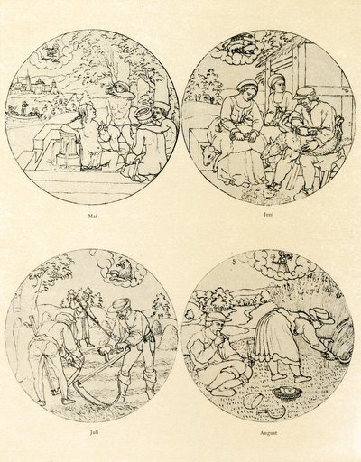 Douze images de calendrier en forme circulaire - German School