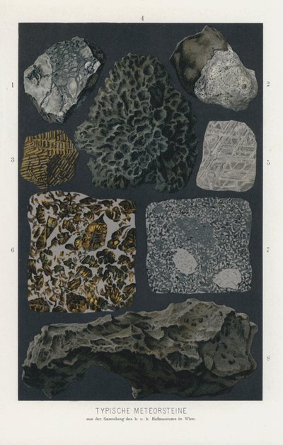 Types de météorites (lithographie en couleur) - German School