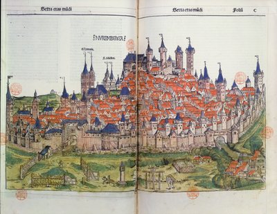 Vue de la ville de Nuremberg, de la Chronique de Nuremberg par Hartmann Schedel (1440-1514) 1493 - German School