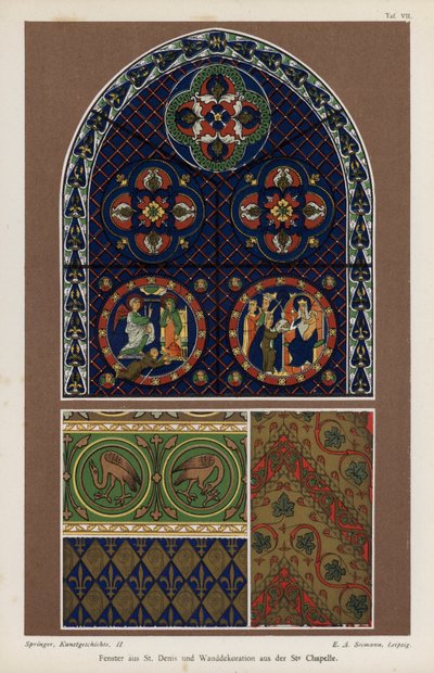 Fenêtre de la Basilique de Saint-Denis et décoration murale de la Sainte-Chapelle, Paris, France - German School