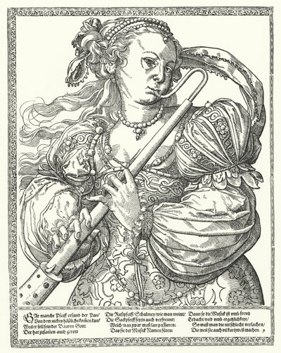 Femme jouant de la flûte à bec - German School