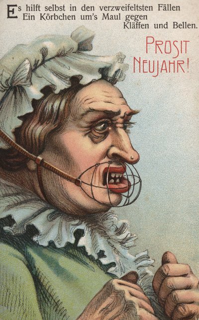 Femme avec une cage autour de la bouche - German School