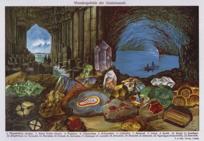 Merveilles du monde ou roches et cristaux (lithographie couleur) - German School