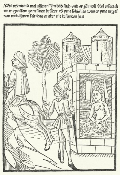 Gravure représentant une scène de la légende de Mélusine - German School