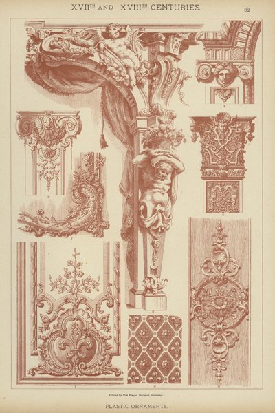 XVIIe et XVIIIe siècles, Ornements en plastique (lithographie en couleur) - German School