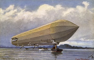 Dirigeable Zeppelin décollant d