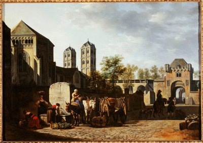 French: Fontaine publique et église Saint-Géréon à Cologne - Gerrit Adriaenszoon Berckheyde