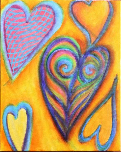 Cœurs sur fond jaune, 2023 (acrylique sur toile) - Gerrit Greve
