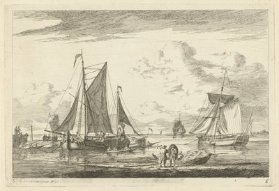 Plage et mer avec divers bateaux - Gerrit Groenewegen
