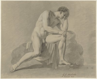 Homme nu assis, la tête appuyée sur le bras gauche - Gerrit Jan Michaëlis