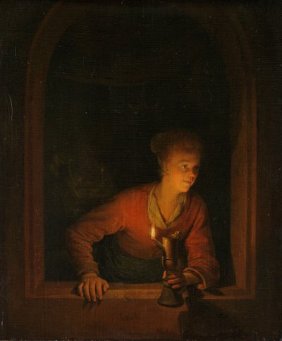 Fille avec une lampe à huile à une fenêtre, 1645-75 - Gerrit Dou