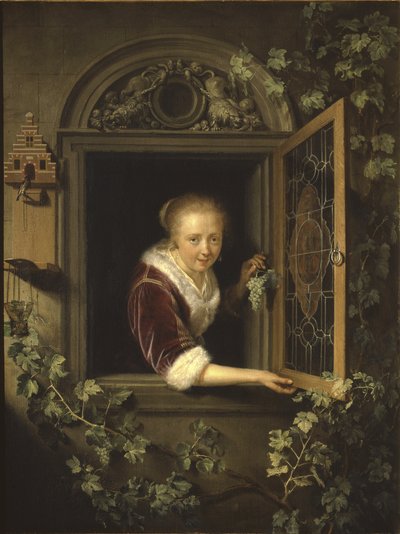 Jeune femme à la fenêtre avec une grappe de raisins, 1622 - Gerrit Dou