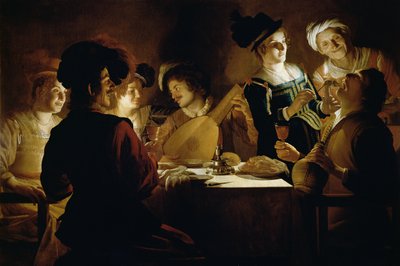 Un festin avec un joueur de luth - Gerrit van Honthorst