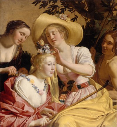 Une bergère ornée de fleurs - Gerrit van Honthorst