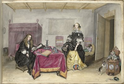 Sijbrant Schellinger et Jenneken ter Borch avec deux enfants dans un intérieur - Gesina ter Borch (signed by artist)