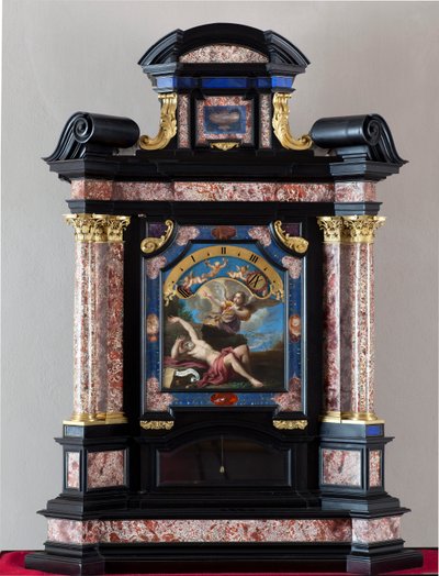 Horloge avec représentation de saint Jérôme écoutant la trompette du jugement dernier Peinture de Giacinto Brandi (1621-1691) Structure et mécanisme réalisés par Giuseppe Campani - 17ème siècle Dim 128x100x44 cm Gênes musei di strada nuova - Giacinto Brandi