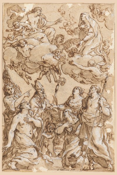 Dessin, Christ et Vierge avec les saints patrons de Pistoia, 1638 - Giacinto Gimignani