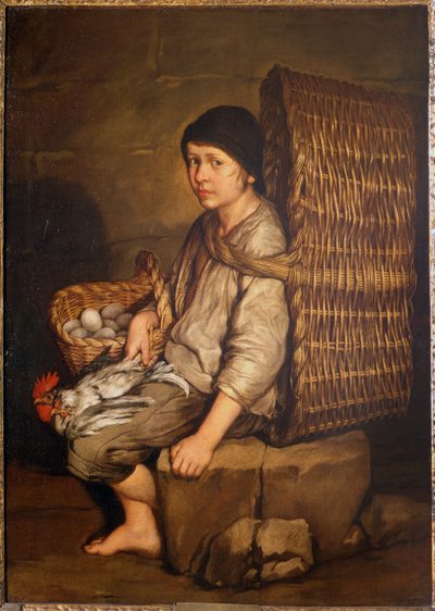 Garçon de courses assis avec un panier sur le dos, œufs et volaille, c.1735 - Giacomo Ceruti