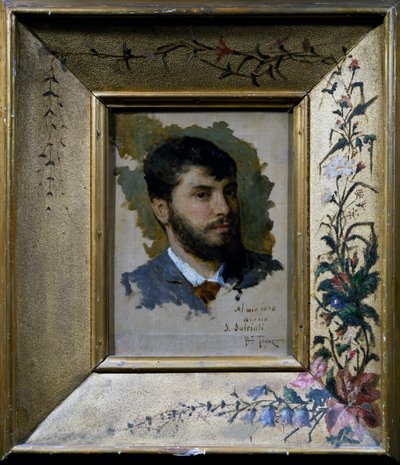 Autoportrait avec cadre peint avec motif floral - Giacomo Favretto