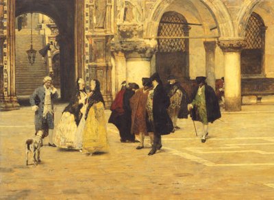 Promenade sur la place à Venise - Giacomo Favretto