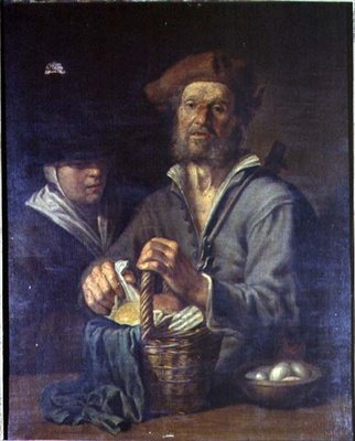 Un vieux paysan et une servante à une table - Giacomo Francesco Cipper