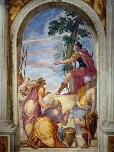 La clémence de Scipion, Scipion réunit le vaincu Aluccio à sa femme - Giambattista Zelotti
