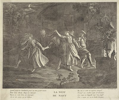 Nuit : ronde de jeunes hommes et femmes - Gilbert Schoute