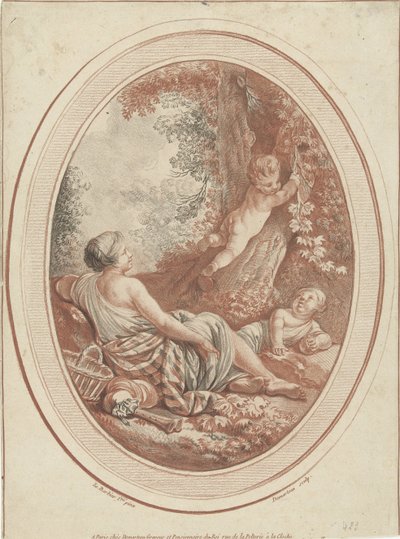 Bacchanale avec nymphe et putti près des arbres - Gilles Demarteau