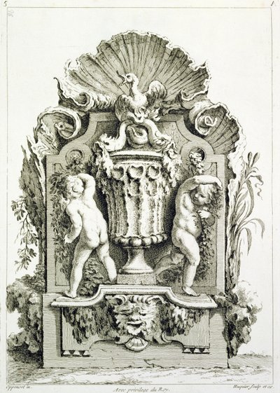 Planche de dessins, gravée par Huquier - Gilles Marie Oppenord
