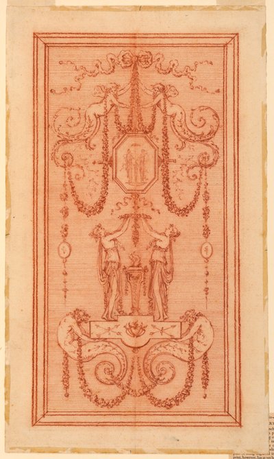 Conception pour un panneau décoratif (avec nymphes et guirlandes) - Gilles Paul Cauvet