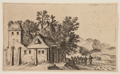 Ferme avant les arbres dans un pays vallonné, tiré de Douze paysages - Gillis van Scheyndel