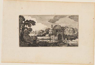 Étang devant un pont en bois et une maison, d