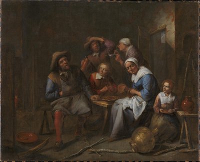 Un intérieur avec des artisans et des paysans mangeant et buvant - Gillis van Tilborgh