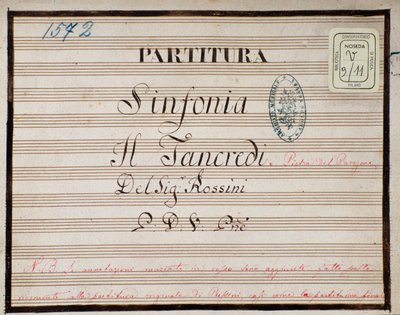 Partition pour la symphonie réduite pour piano de Tancredi, opéra de Gioacchino Rossini - Gioachino Rossini
