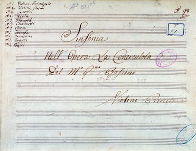 Page de titre de partition musicale de violon pour la symphonie dans Cendrillon, ou La bonté triomphante par Gioacchino Rossini - Gioachino Rossini