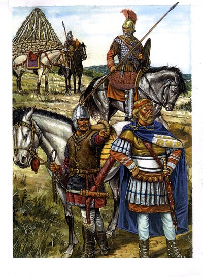 Barbare : un guerrier hun, un guerrier goth et un soldat romain - Giorgio Albertini