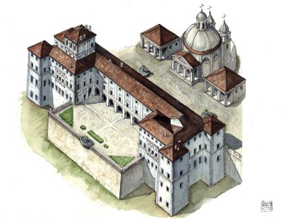 Art baroque : vue aérienne du palais Chigi a Ariccia, Lazio, au XVIIe siècle. L