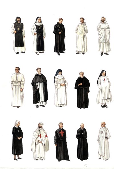 Costumes et robes de moniales et de moines à différentes époques. - Giorgio Albertini