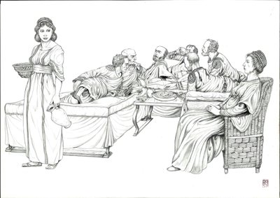 Vie quotidienne Rome antique : un repas chez les Romains, groupe d