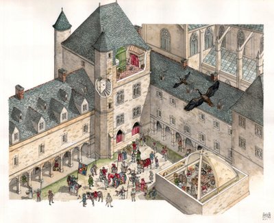 Moyen Âge : vue aérienne du Palais des Ducs de Bourgogne à Dijon (Côte d