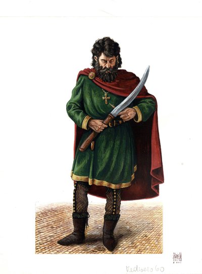 Moyen Âge : soldat de la garde varangienne (ou garde varegue), corps d