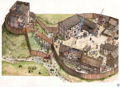 Moyen Age : village construit au bord d