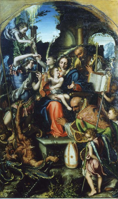 Sainte Famille avec Saint Michel Archange et le Diable disputant les âmes, Saint Bernhard et - Giorgio Gandini del Grano