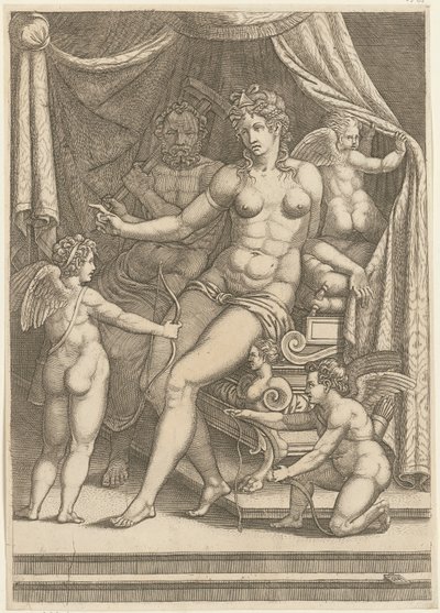 Vénus et Vulcain assis sur un lit - Giorgio Ghisi