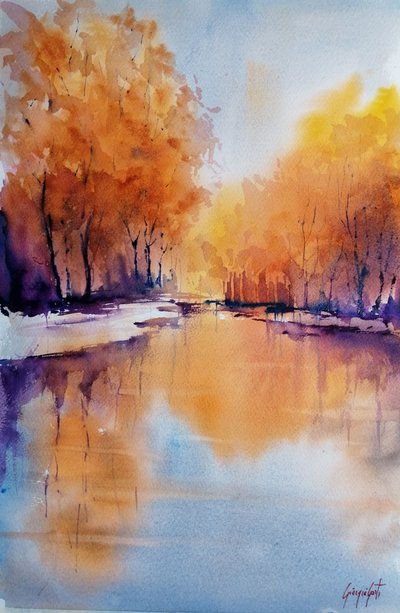 Lueur automnale sur la rivière - Giorgio Gosti