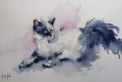 Chat aux yeux bleus peint à l