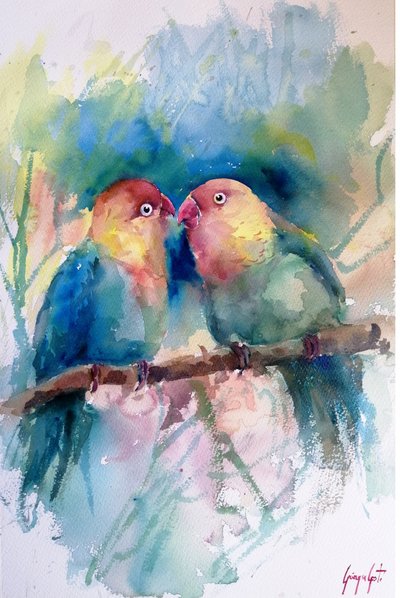 Aquarelle de perruches colorées - Giorgio Gosti