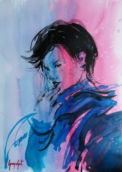 Portrait dynamique rose et bleu - Giorgio Gosti
