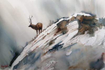 Un élan dans les montagnes en hiver - Giorgio Gosti